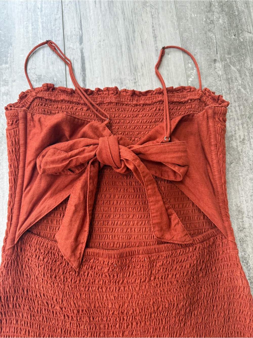 Abercrombie & Fitch Smocked Linen Blend Mini Dress Rust Orange Size Small - Picture 10 of 12